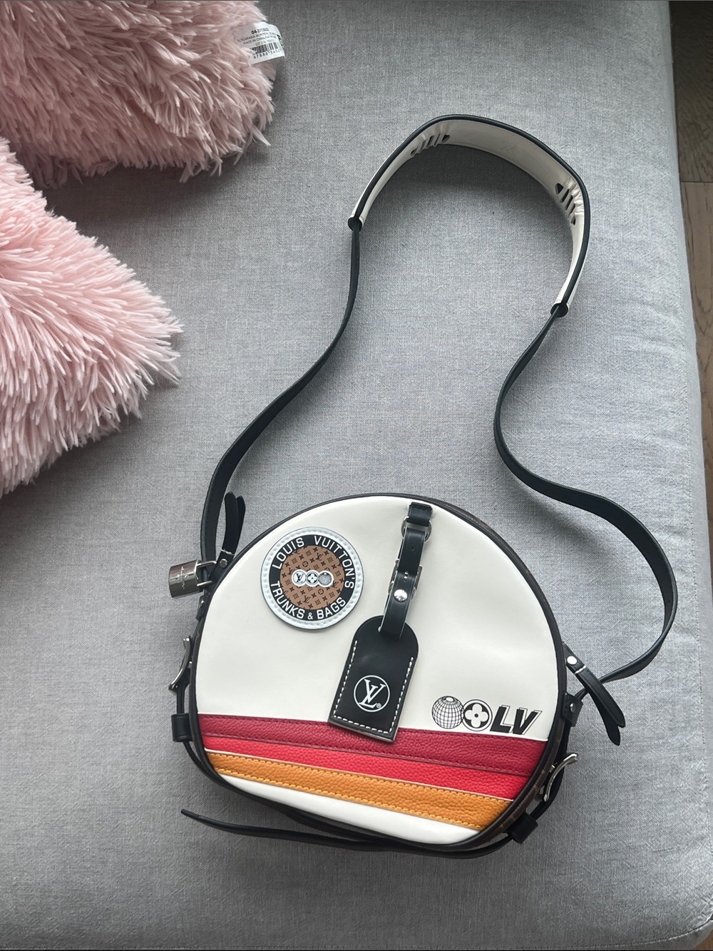Louis Vuitton White Round Crossbody with Red and Orange Stripes